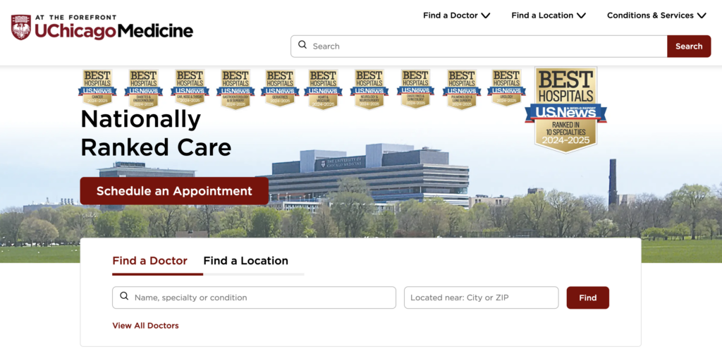 UChicago Med site search on homepage