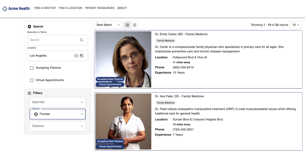 image of a typical healthcare website